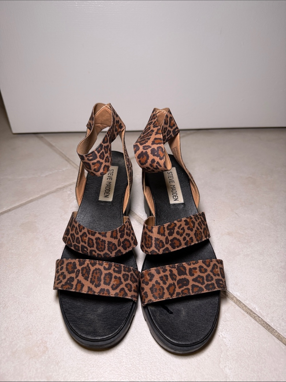 Steve Madden Leopard Print Ankle-Strap Sandals - Brown/Black